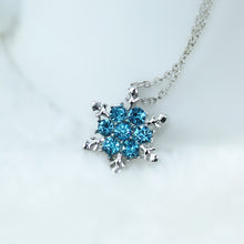 Load image into Gallery viewer, Vintage lady Blue Crystal Snowflake Zircon Flower Silver Necklaces