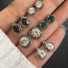 Load image into Gallery viewer, 5 Pair Set White / Green Water Drop Crystal Stud Earrings bohemian dazzling for Women Cubic Zirconia Jewelry