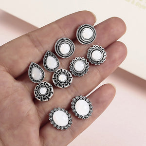 5 Pair Set White / Green Water Drop Crystal Stud Earrings bohemian dazzling for Women Cubic Zirconia Jewelry