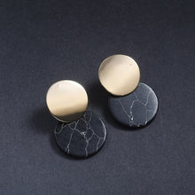 Load image into Gallery viewer, Geometric triangle Round White Marble Earrings